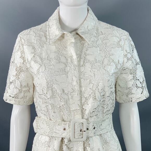 TOCCIN(NY) Size S Ivory Polyester Lace A-Line Belted Shirt Dress - Picture 2 of 10